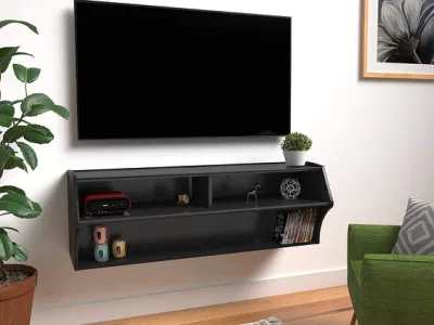 Consola de audio/video montada en la pared, soporte de TV para sala de estar, 48.5” WX 16.75” HX 16” D, negro